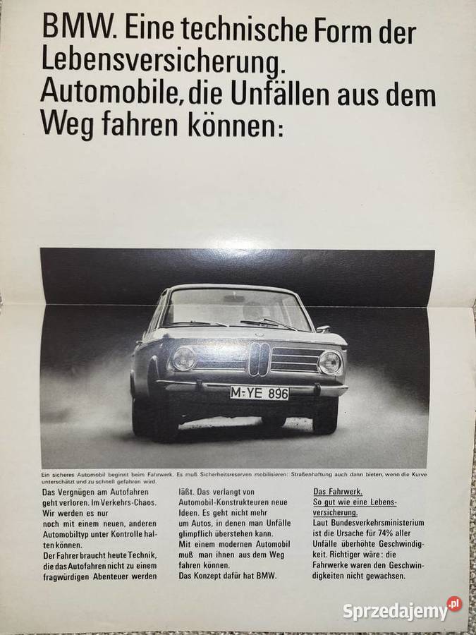 BMW 2002 prospekt rozkładówka z 1968 roku mazowieckie Piaseczno
