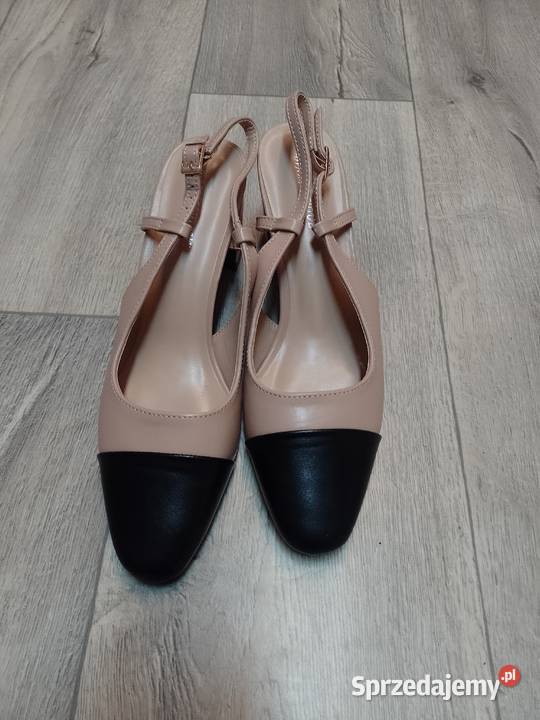 40 Beżowo czarne czółenka wieczorowe z odkrytą Kraków