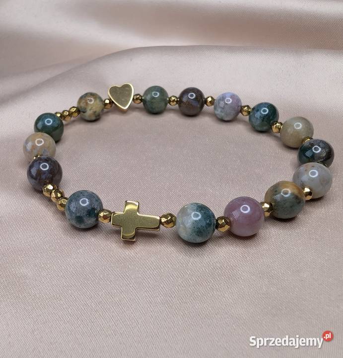 Bransoletka różaniec kamienie agat krzyżyk lubelskie Lublin sprzedam