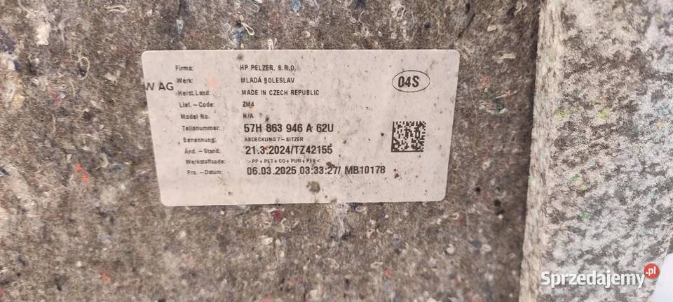 VW TAYRON WYKŁADZINA POD KANAPĘ 57H863946A