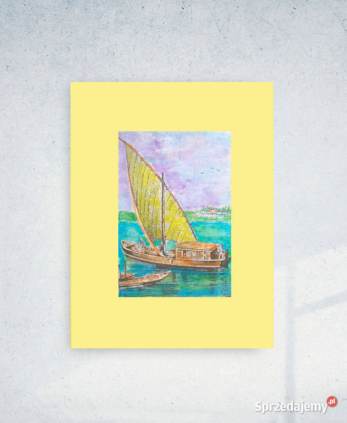 żółty plakat A3 żeglarska grafika na ścianę odcienie żółtego Toruń