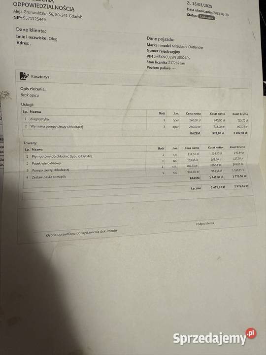 Mitsubishi Outlander 4x4 gniazdo AUX Gdańsk sprzedam