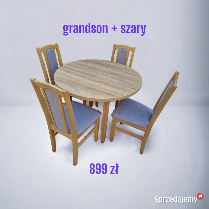 Nowe: Stół okrągły + 4 krzesła , grandson + szary,  dostawa