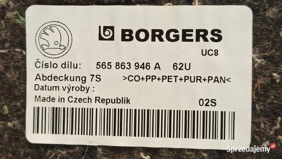 SKODA KODIAQ WYKŁADZINA BAGAŻNIKA 565863946A Dywaniki sprzedam
