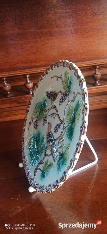 Secesyjny talerze ceramiczny ptaszki i winorośle Gdańsk