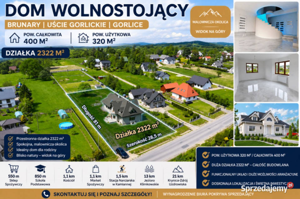 Dom wolnostojący 400m2 Działka 23a Brunary sprzedam
