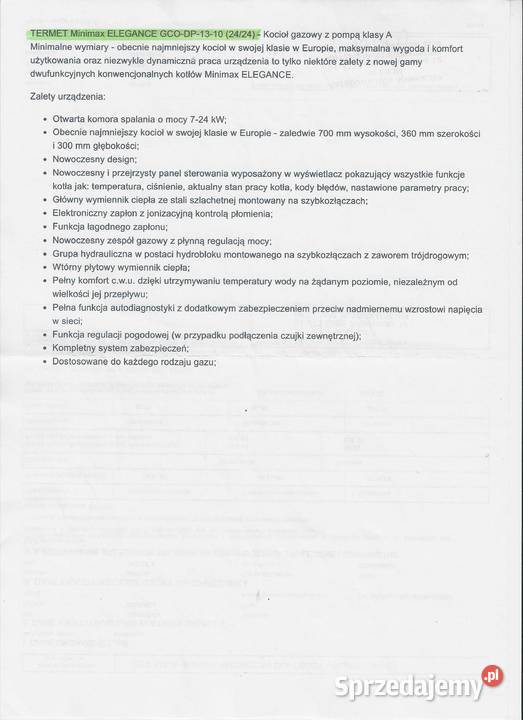 Kocioł gazowy TERMET Minimax Elegance GCODP1310 łódzkie Łódź