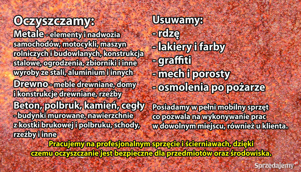 Piaskowanie sodowanie szkiełkowanie mobilnie z Usługi motoryzacyjne Białystok