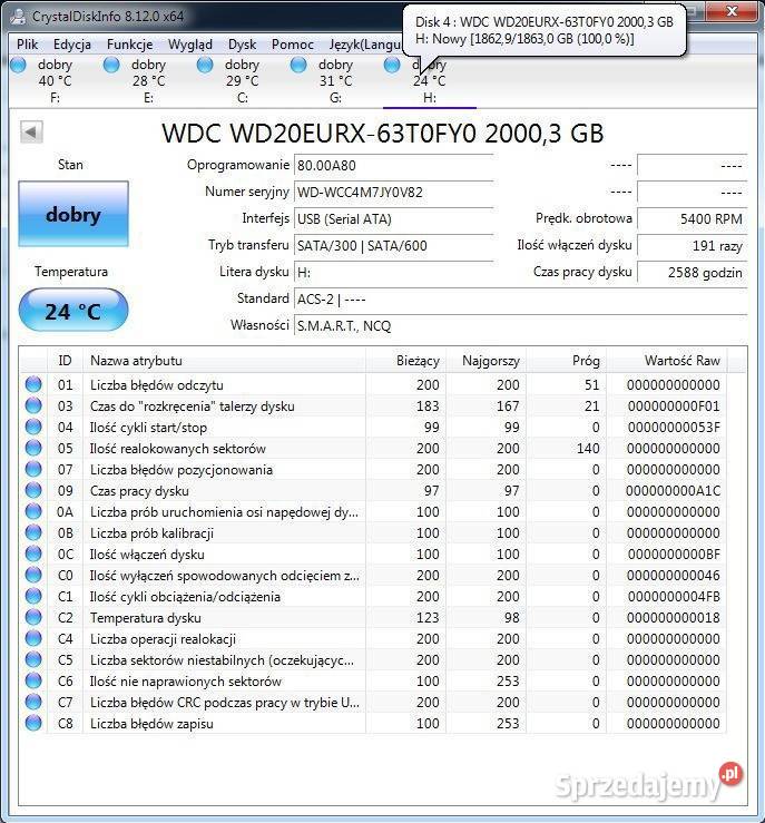 Dysk 2TB WD20EURX SATA III do monitoringu Tomaszów Lubelski