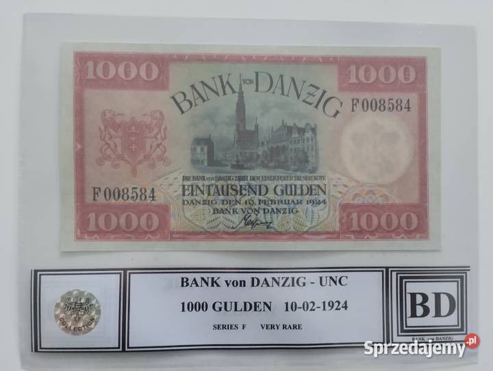 WOLNE MIASTO GDAŃSK 1000 gulden 1924 UNC seria F Numizmatyka