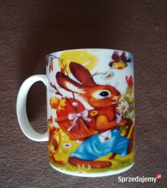 Kubek ceramiczny z zajaczkiem na Wielkanoc wielokolorowy