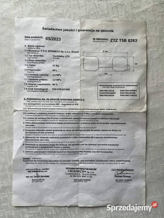 Butla LPG 44l z homologacją do 2033r Góra