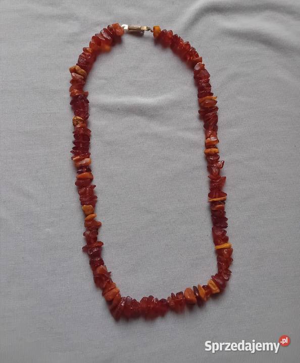 Naszyjnik z nieoszlifowanych bursztynów PRL Dł wielkopolskie Koźminek
