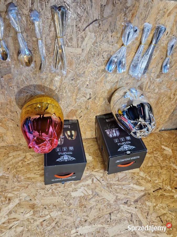 Komplet sztućców stal nierdzewna połysk złote Głogowa