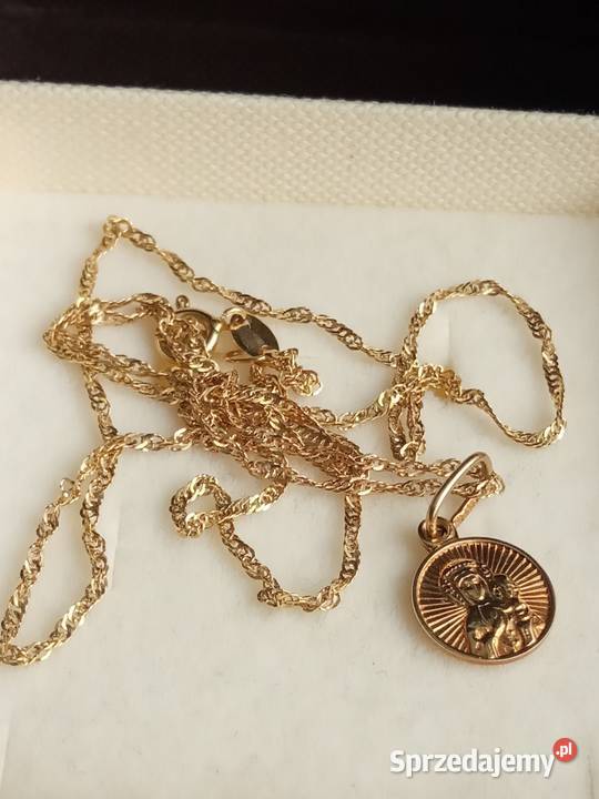 Śliczny złoty łańcuszek z medalikiem próba 585 złoto Wrocław