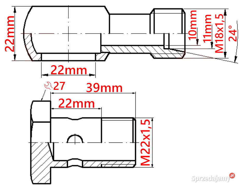 ZŁĄCZE OCZKOWE M18 FI22 ŚRUBA M22x15 BANJO