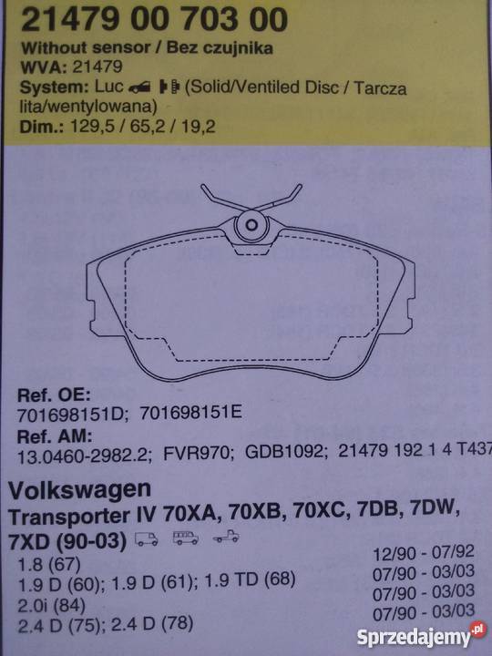 Klocki hamulcowe VW TRANSPORTER klocki Układ hamulcowy Ciechanów