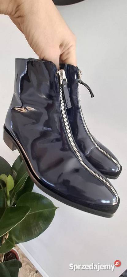 Nowe lakierowane skórzane botki Kordel granatowe Kraków