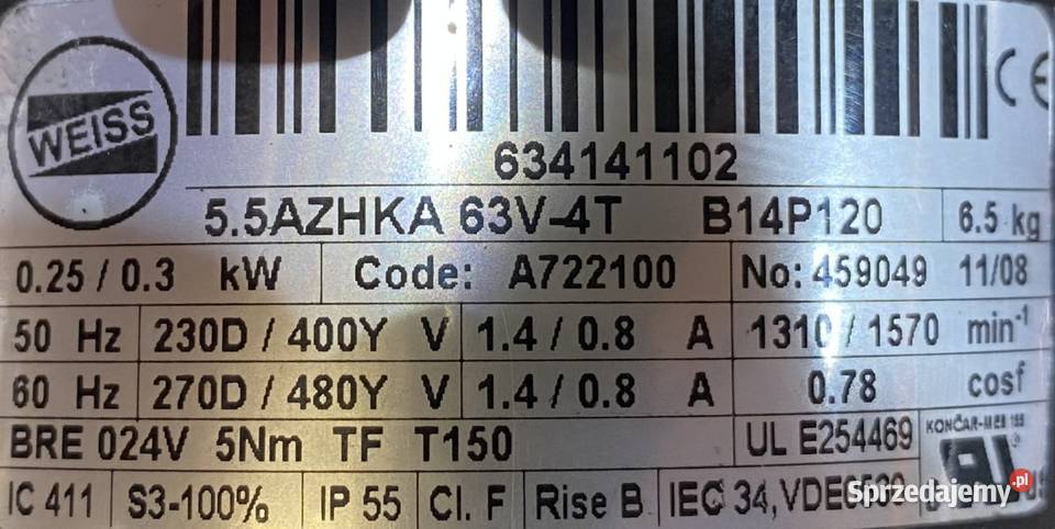 silnik elektryczny 025kW 1310obr 3fazowy HAMULEC