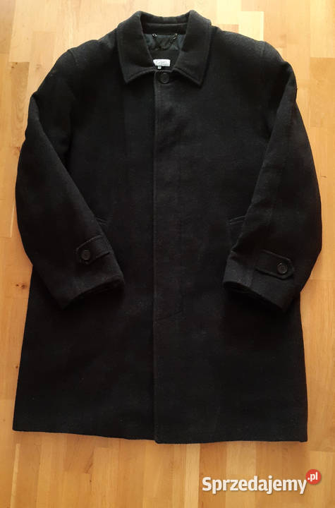 Męski Płaszcz Kaszmirowy Czarno Szara Jodełka Płaszcz zimowy