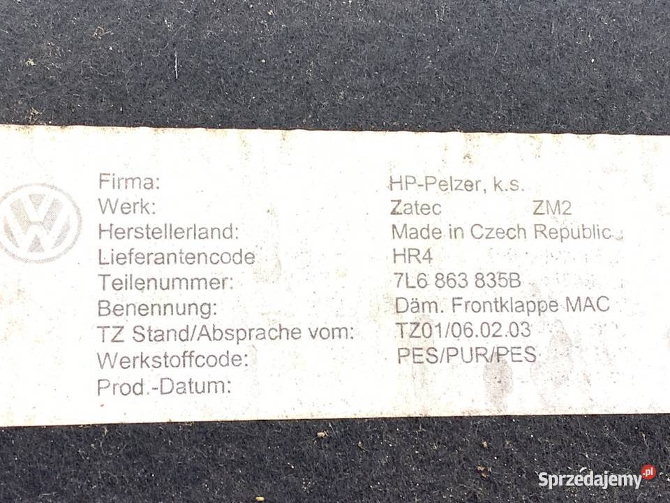 WYGŁUSZENIE MASKI VW TOUAREG SUV 0213 7L6863835B