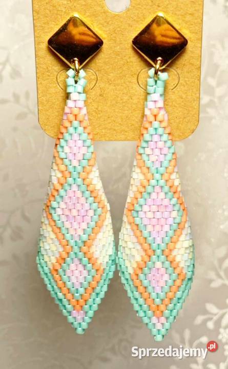 KOLCZYKI ROŻKI ZIELONO POMARAŃCZOWO RÓŻOWE Wrocław sprzedam