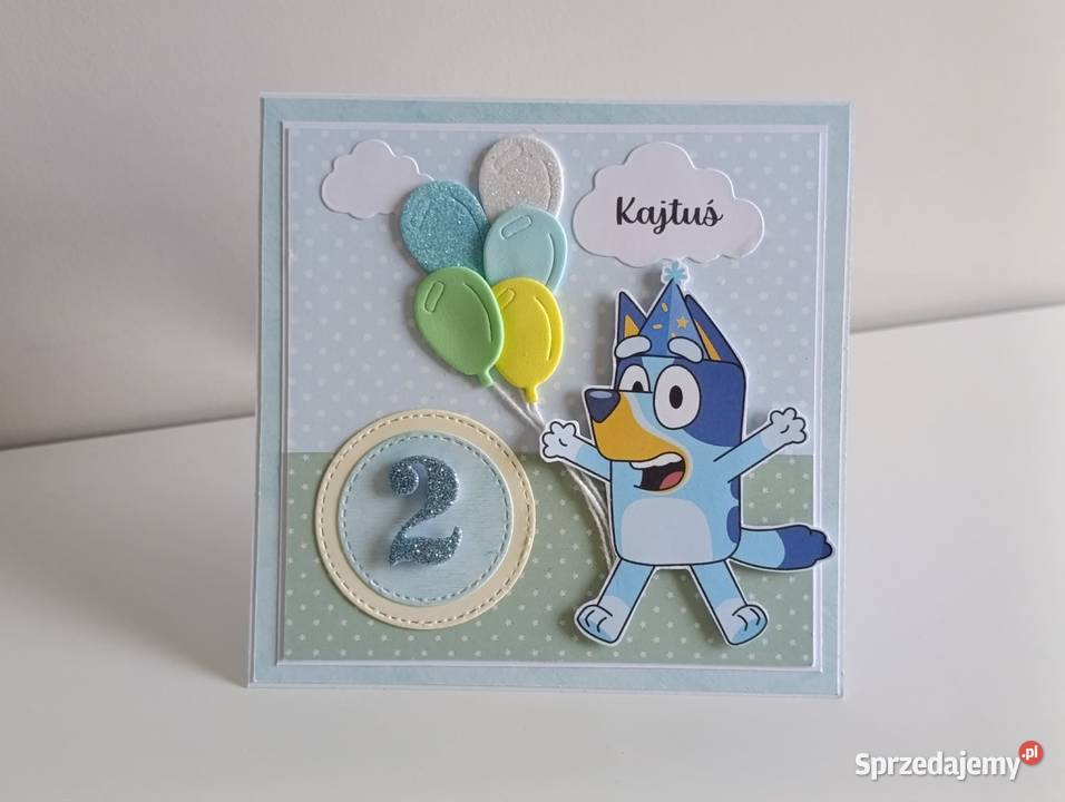 Kartka urodzinowa urodziny ręcznie robiona Bluey Łódź