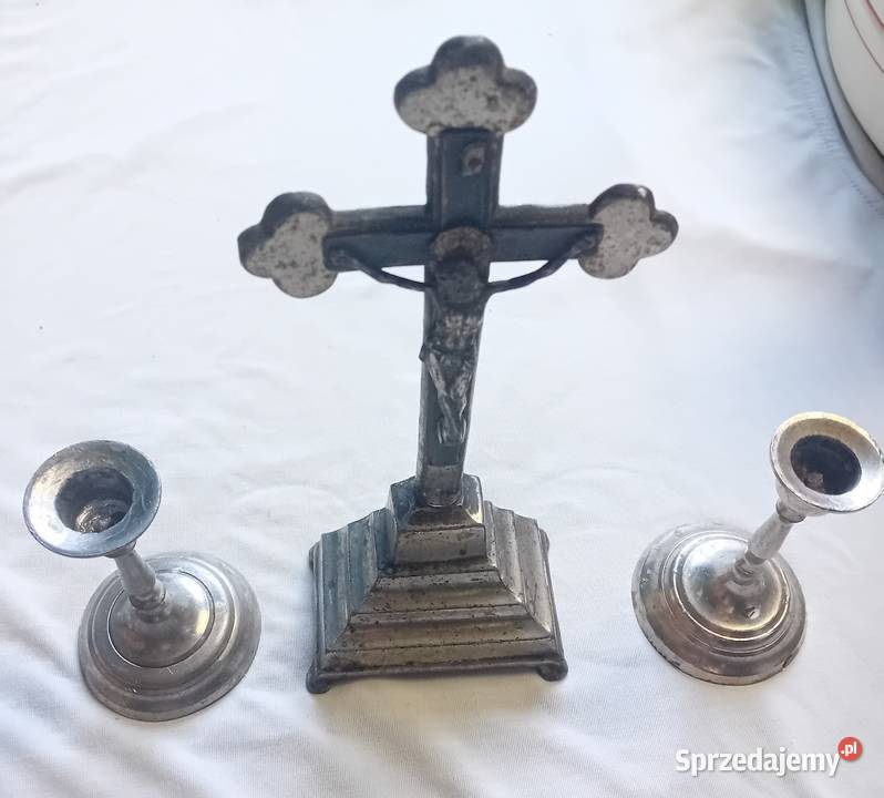 Zestaw kolędowy pasyjka Cyna niklowana około wielkopolskie Koźminek