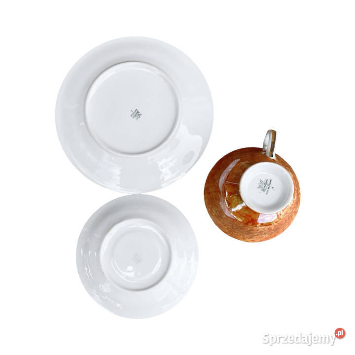 Pomarańczowy Zestaw śniadaniowy marmurkowy Antyki, Sztuka, Kolekcje mazowieckie Warszawa