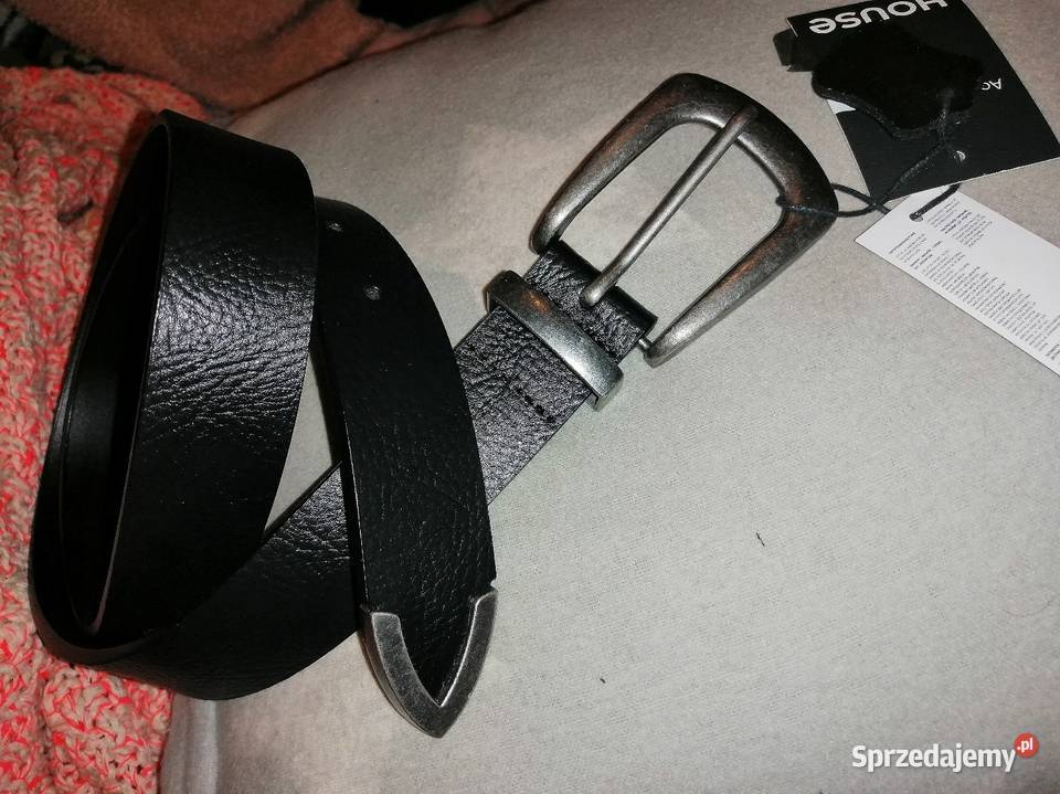 Nowy z metką SKÓRZANY pasek Z metalowymi czarny wielkopolskie Leszno