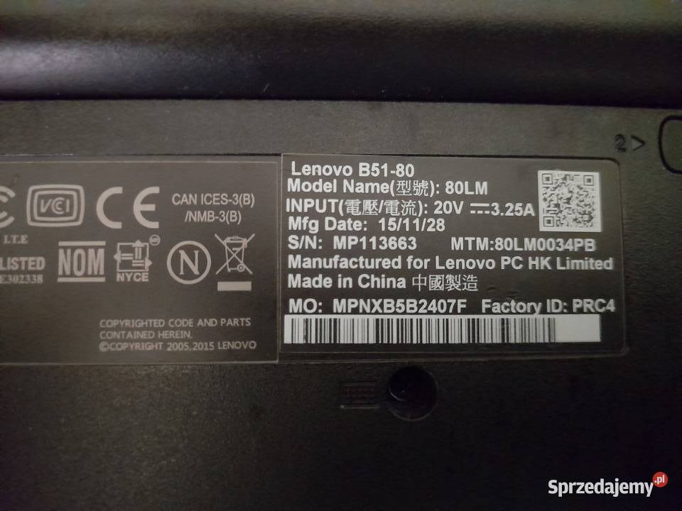 Laptop Lenovo B5180 uszkodzony na części IBM/Lenovo Stalowa Wola
