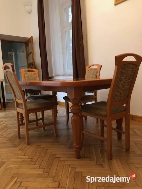 Drewnianysolidny duży stół z krzesłami 102cm małopolskie Kraków sprzedam