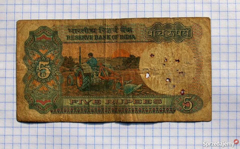 BANKNOT 5 RUPII FIVE RUPEES 1985 INDIA lubelskie Piszczac