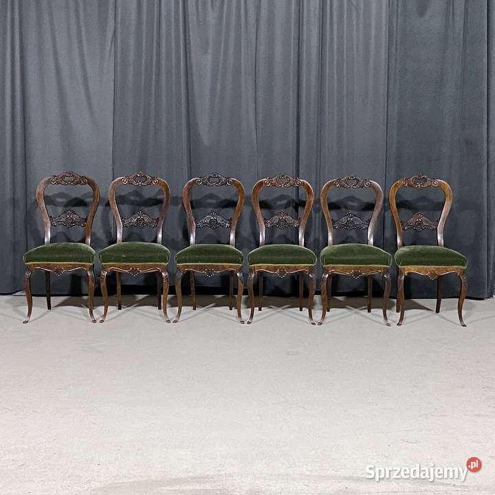 Komplet 6 rzeźbionych krzeseł w stylu Gryfice