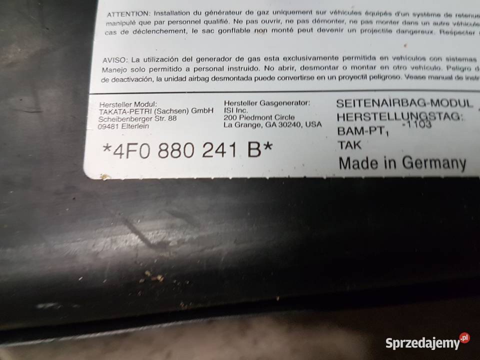 AUDI A6 C6 PODUSZKA FOTELA AIR BAG 4F0880242B Turek