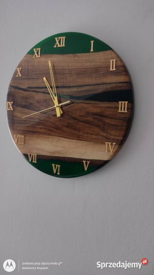 Zegar rękodzieło drewno z żywicą lubelskie Zamość