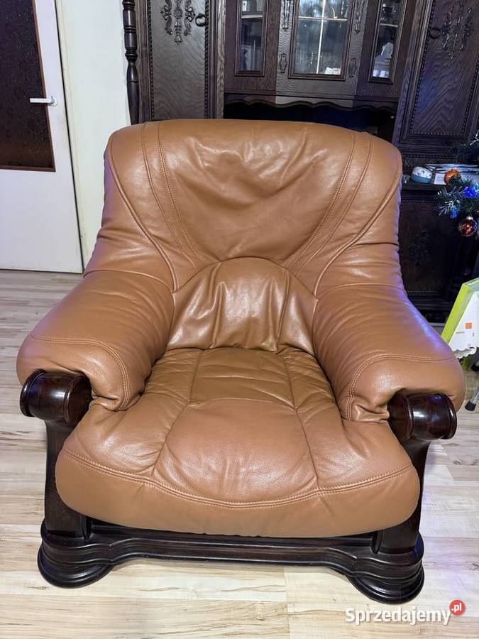 Komplet skorzany wypoczynkowy kanapa i 2 fotele Komplety wypoczynkowe łódzkie Ksawerów sprzedam
