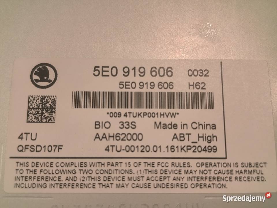 Wyświetlacz Ekran MIB2 Skoda Octavia 3 5E0919606 Zabrze