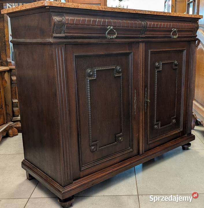 Piękna dębowa komodaszafka secesyjna z marmurem Dąbrowa Górnicza
