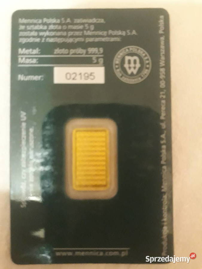 Sztabka Złota Mennica Polska 5 g Kraków