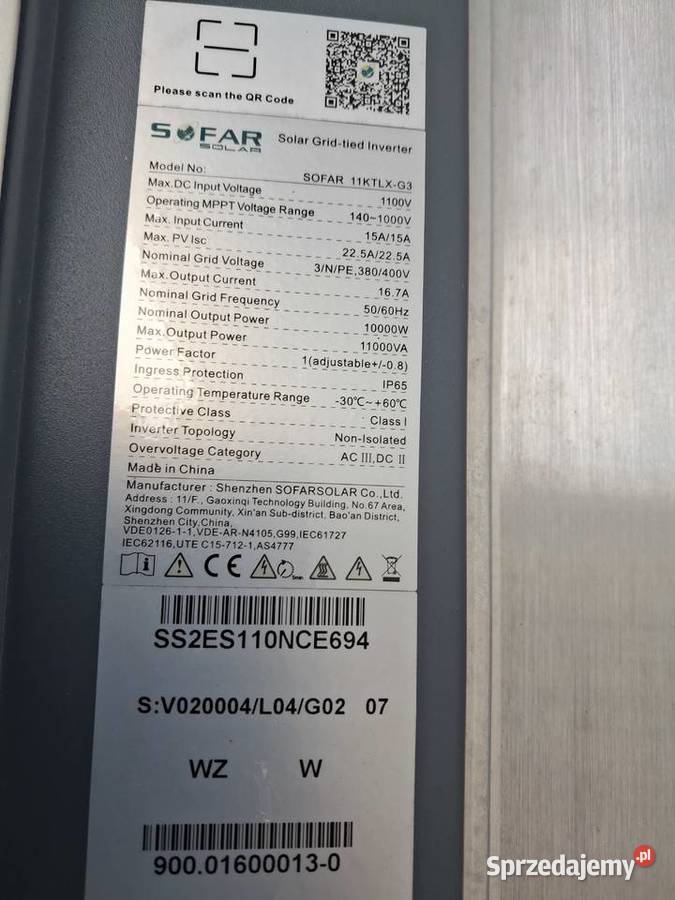 Sprzedam falownik firmy Sofar KTLX11G3