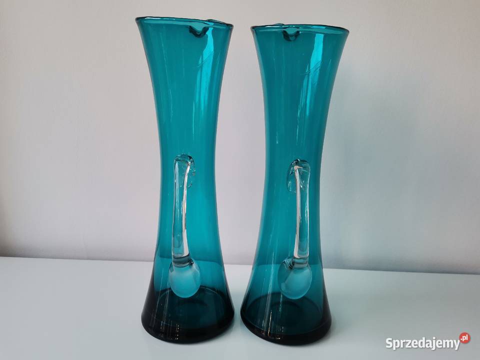 Stary niebieski dzbanek wazon 2 sztuki huta Porcelana i szkło Katowice