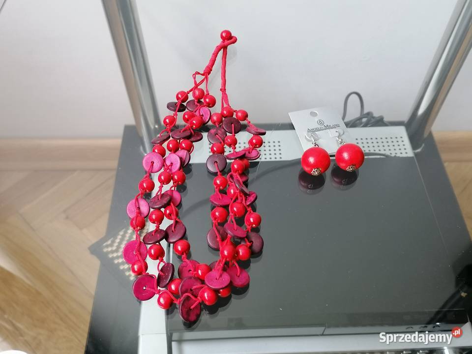 NASZYJNIK BOHO NATURALNY KORAL KOLCZYKI Łódź