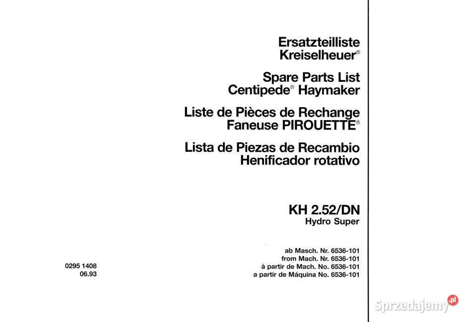 DeutzFahr KH 252 katalog czesci zamiennych Poradniki, albumy i reportaże Kielce