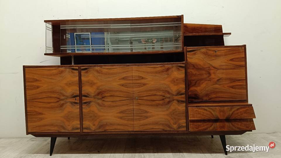 mid Century modern komoda z witryną design lata Radomsko