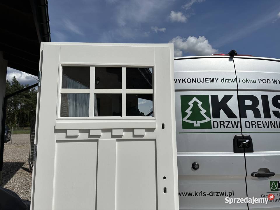 Drzwi zewnętrzne drewniane RĘKI Angielskie CAŁA Drzwi zewnętrzne Grzybno