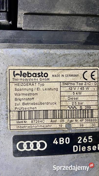 Webasto thermo top ogrzewanie eherspacher Części maszyn i innych pojazdów Kalisz