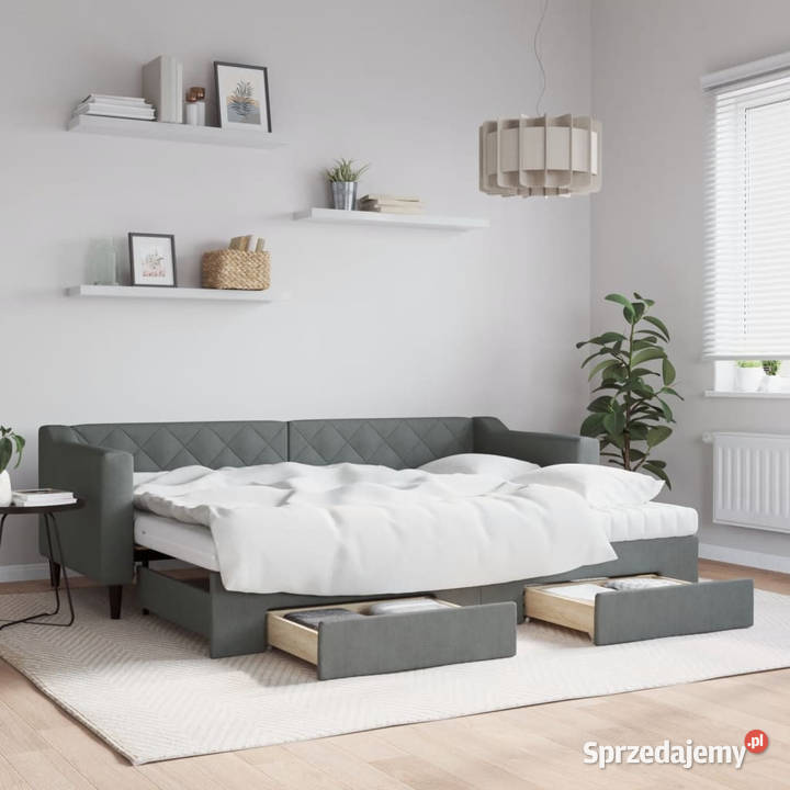 Sofa rozsuwana z szufladami ciemnoszara tkanina Warszawa