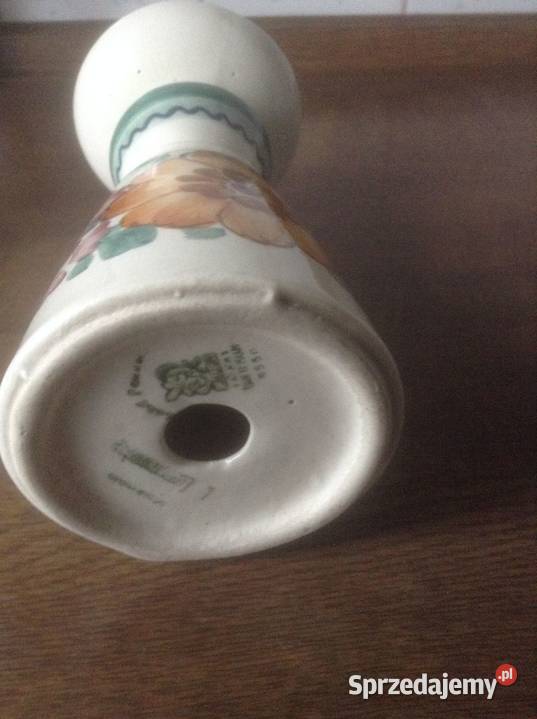 Świecznik z fajansuręcznie malowanysygnowany