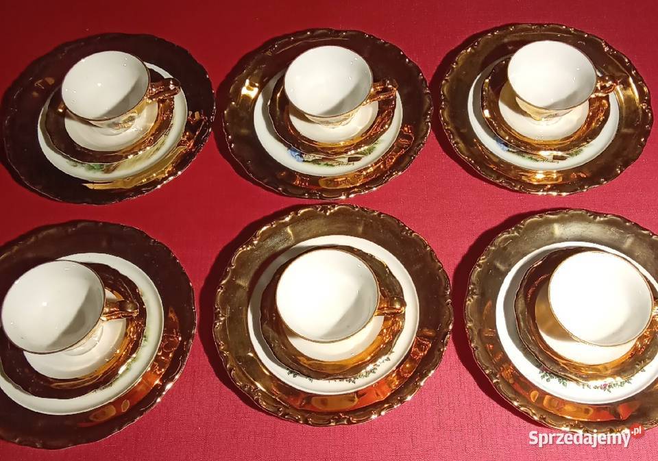 Piękne że złotem 6 sztuk trio z scenkami Prusim sprzedam